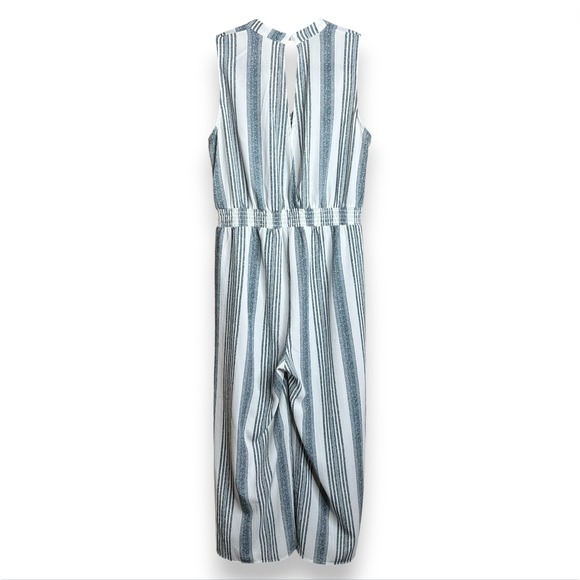 Monteau Los Angeles Women's Large Striped‎ Sleeveless V-Neck Jumpsuit Pockets - Picture 5 of 8